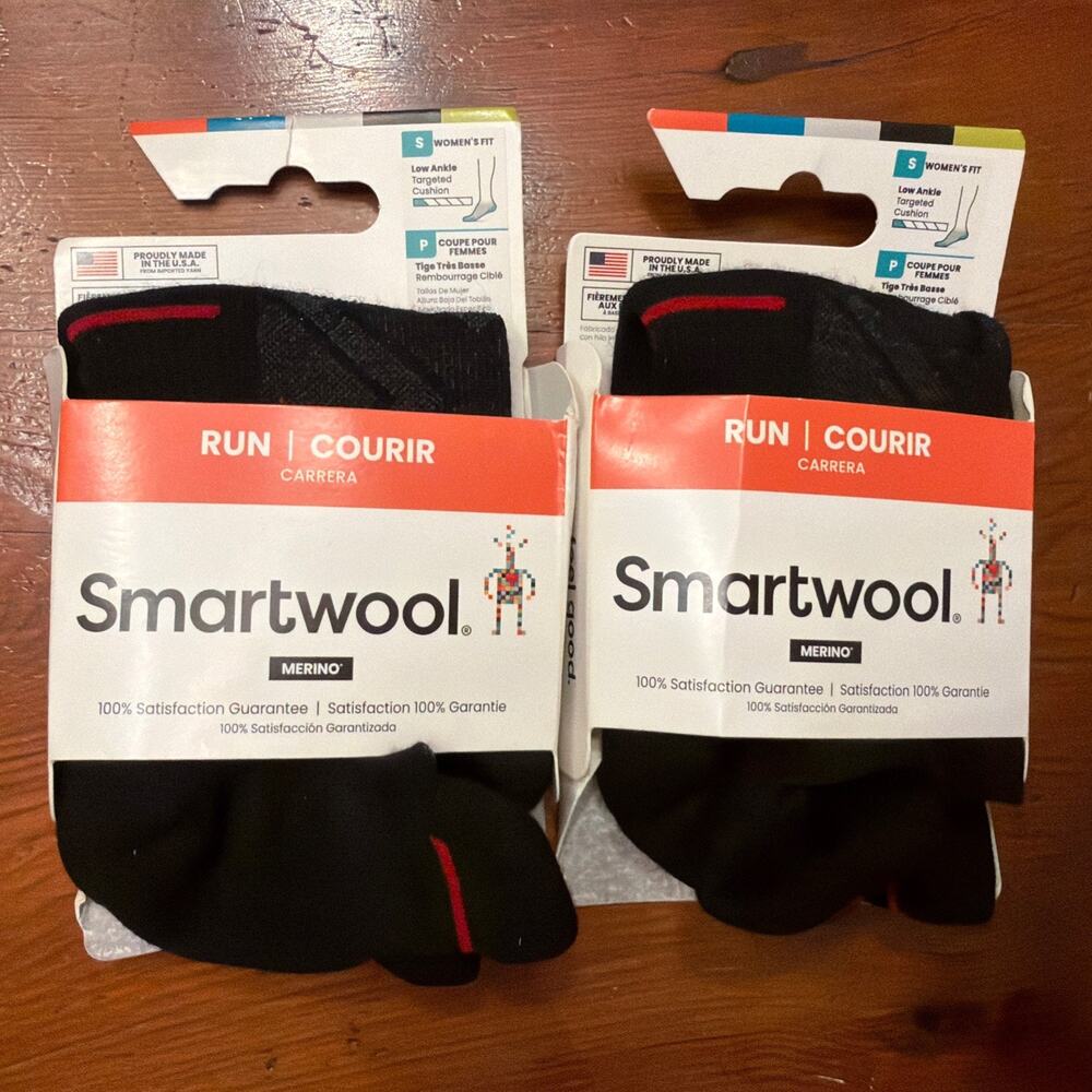 Smartwool Merino Women's Fit Run Low Ankle Black Socks S 2 Pairs NWT